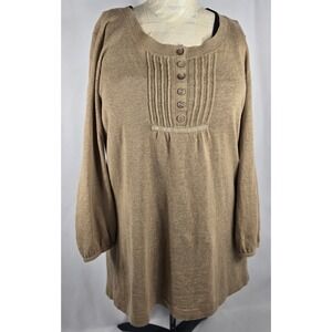J.Jill Tunic Top Linen Blend‎ Button Front Long Sleeve Casual Knit Small Chic